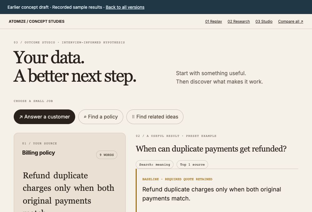 Outcome Studio interface preview