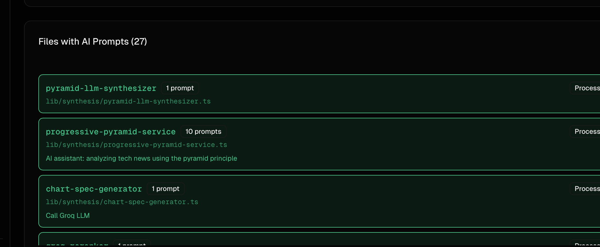 Files with AI Prompts showing 27 tracked files with prompt counts and file paths ::border